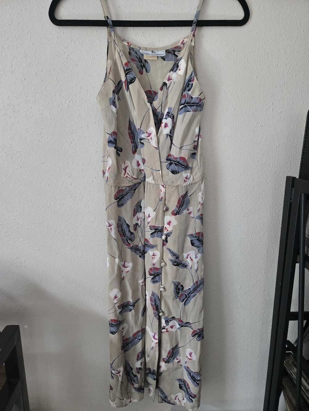 Jonathan Martin Beige Floral Maxi Dress with Blue and Pink Accents